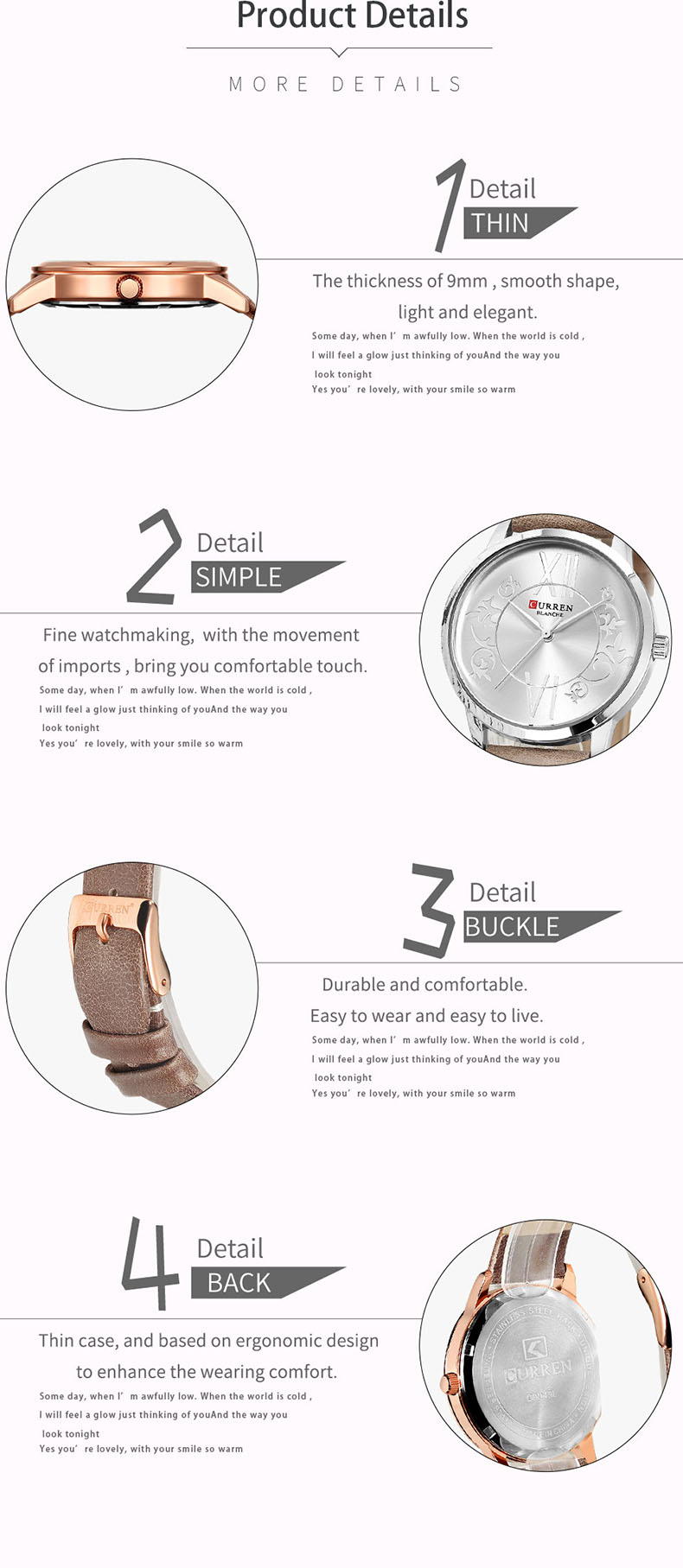 CURREN-Montre à Quartz analogique pour femme, bracelet en cuir, décontractée, nouvelle mode, 9049