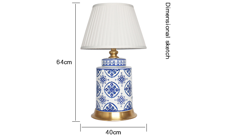 Jingdezhen blue and white full copper ceramic table lamp in living room and hotel for bedside cupboard