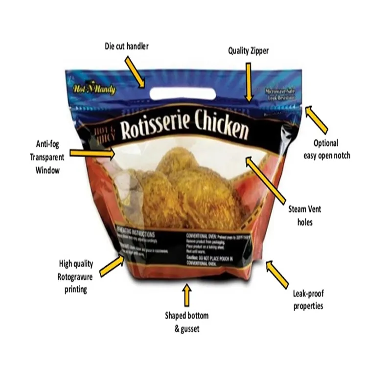 L'alta qualità sta sulla borsa calda del pollo del girarrosto di microonda della borsa della chiusura lampo del pollo arrosto con la maniglia