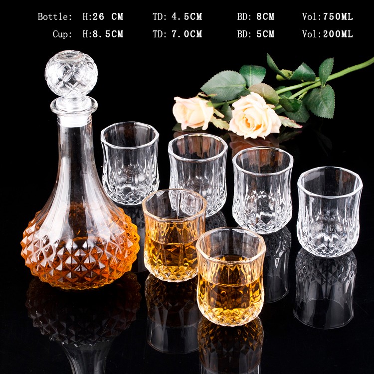 750ml glass whisky bottle Square whisky decanter set