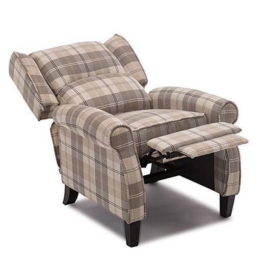 European Style Velvet Fabric Grid Pattern Wooden Legs Dining Design Adjustable Recliner Sofa Armchair