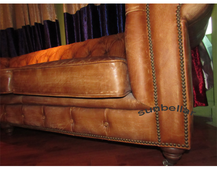 luxury furniture living room sofas chesterfield top grain leather dull polish leather sofa set home furniture