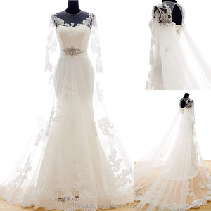real photo Elegant Appliques Mermaid wedding gown O-neck Long sleeve Floor-length Modest Bridal Gown Lace Wedding Dresses WD1929