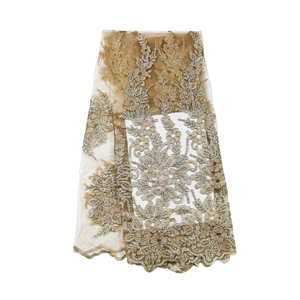 New arrived mixed george Nigeria style embroidery sequin champagne gold lace fabric