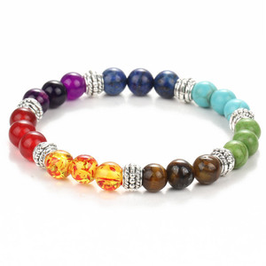 Vintage 7 Chakra Curación Natural Piedra de Lava Con Cuentas Pulsera Brazalete para hombres y mujeres caliente