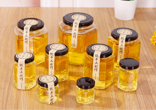 200ml High quality hexagon glass honey jar / glass storage jar for jam