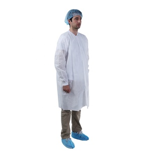 Knitted Collar Cuffs Snap Closure Medical Protective Clothing Disposable Lab White Coat