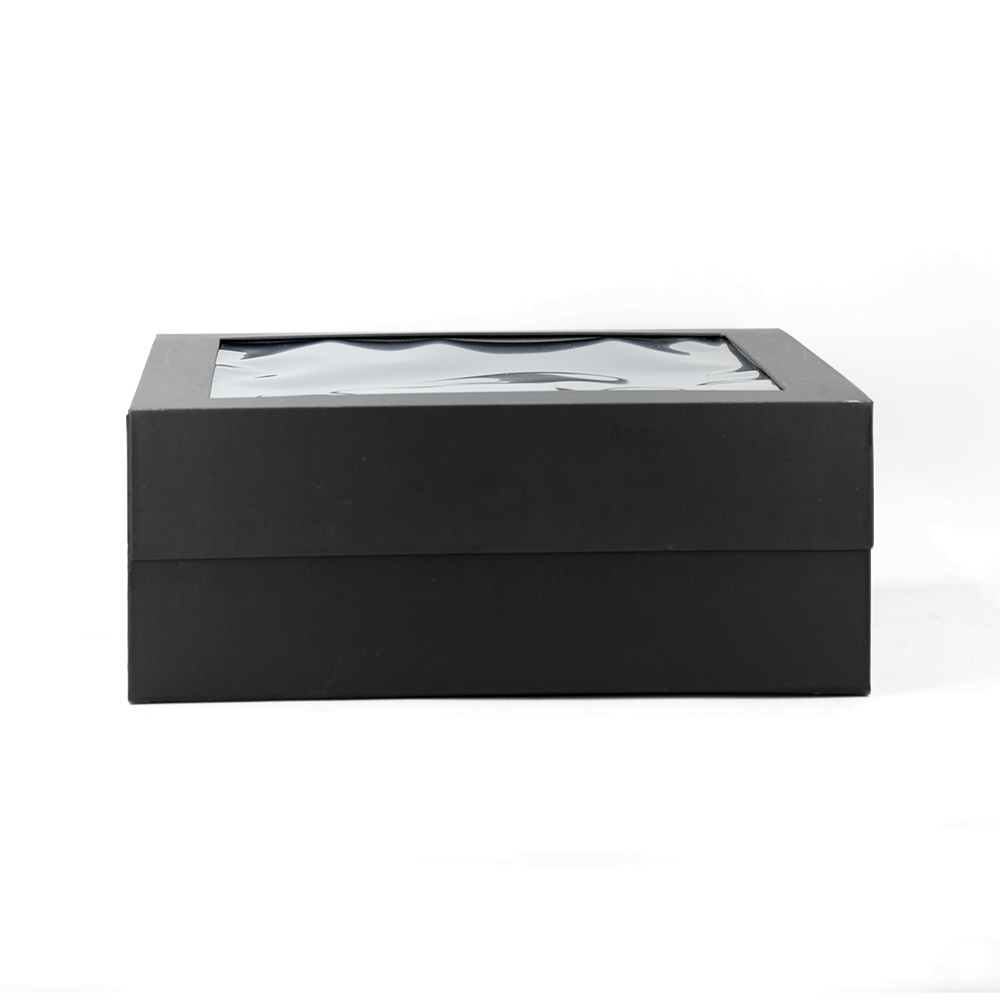 Factory custom cardboard clothing paper box black gift box with a pvc window