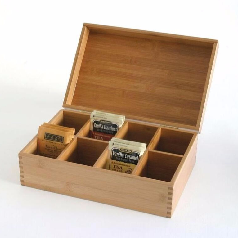 Индивидуальные разделители для хранения Дерево бамбуковый чайный пакетик грудь с 8-ю отсеками