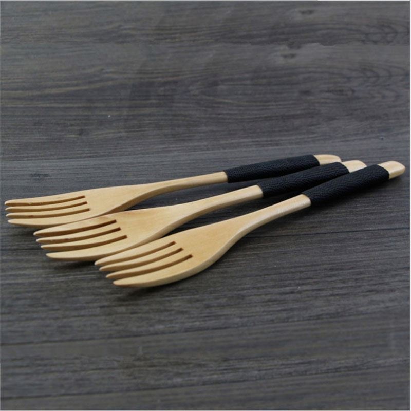 Высококачественный набор посуды, бамбуковые столовые приборы, вилка для смешивания с противоскользящей ручкой
