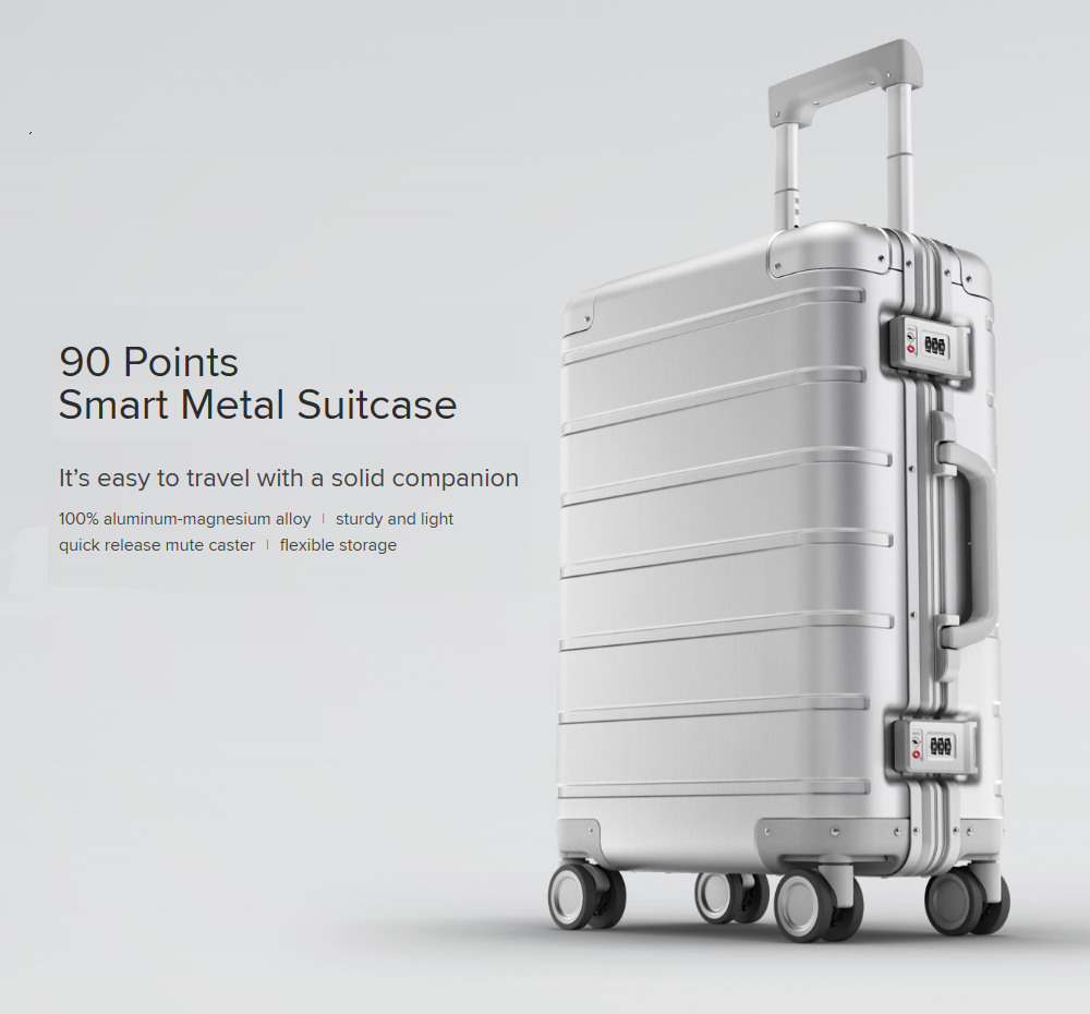 Xiaomi Mi Metal Suitcase Aluminum Alloy 90Fun Metal Luggage Mijia Travel Suitcase 20'' inches Spinner Wheel Lightweight Durable