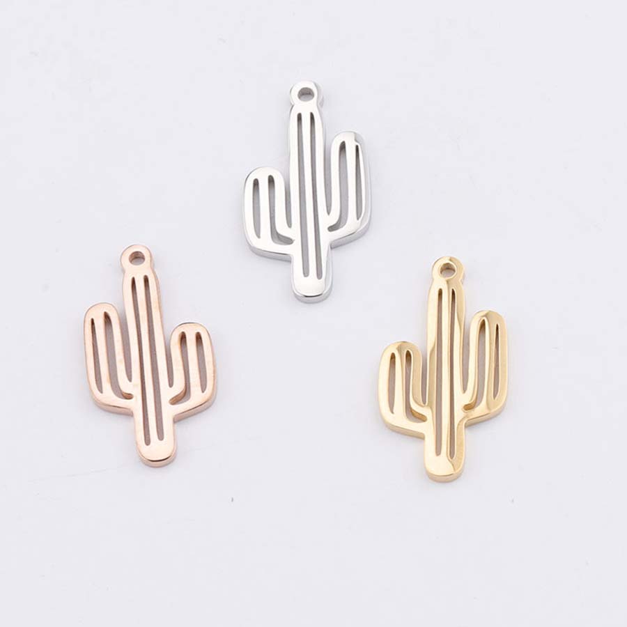Atacado Altamente Polonês Cactus Planta Do Deserto Oco Encantos Pingente De Metal Em Aço Inoxidável para DIYJewelry Fazendo Descobertas
