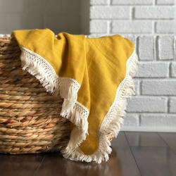 Boho fringe baby blanket swaddle blanket mustard fringe swaddle