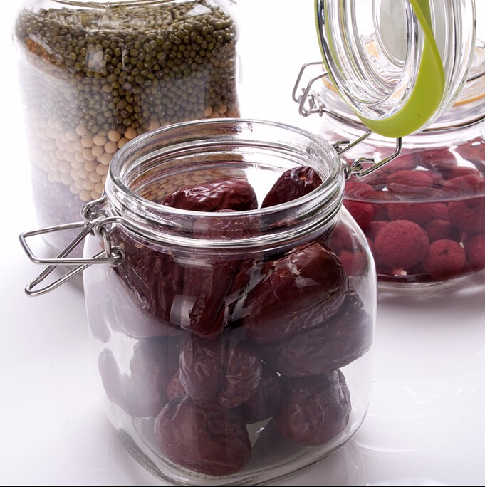 Square Glass Kitchen Storage Canister Jars - Crystal Clear Food Storage Jars With Clear Lid And Bail & Trigger Hermetic Seal
