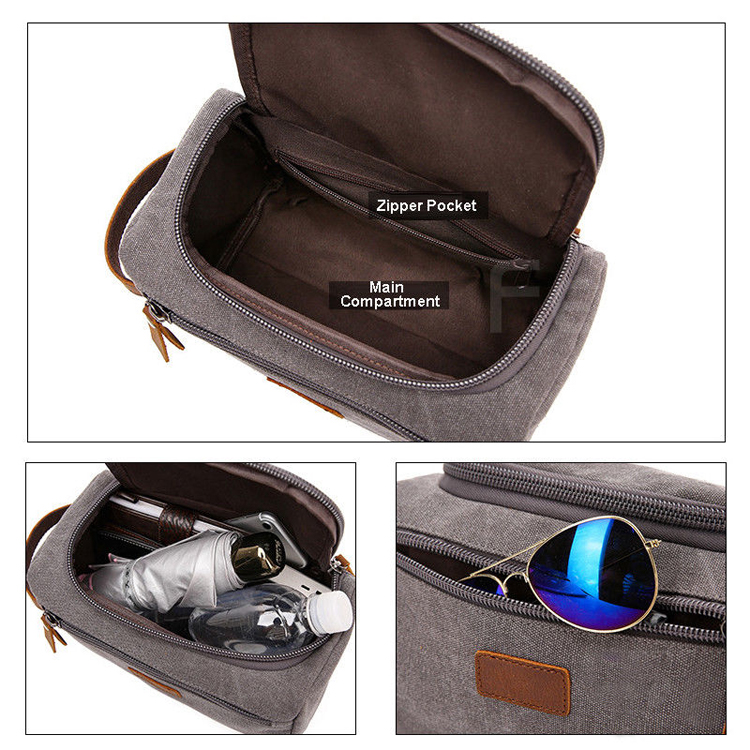 Logo con stampa personalizzata Appeso a mano Borsa da toilette per uomo da viaggio con piccolo kit Dopp