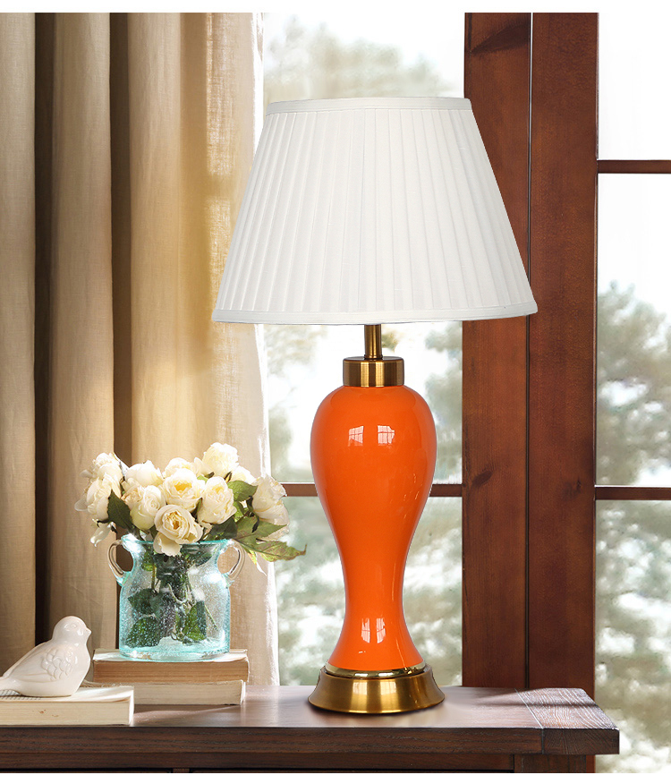 Jingdezhen design table lamp for bedside  classic  ceramic table light with yellow orange for decor in living room E27 holder