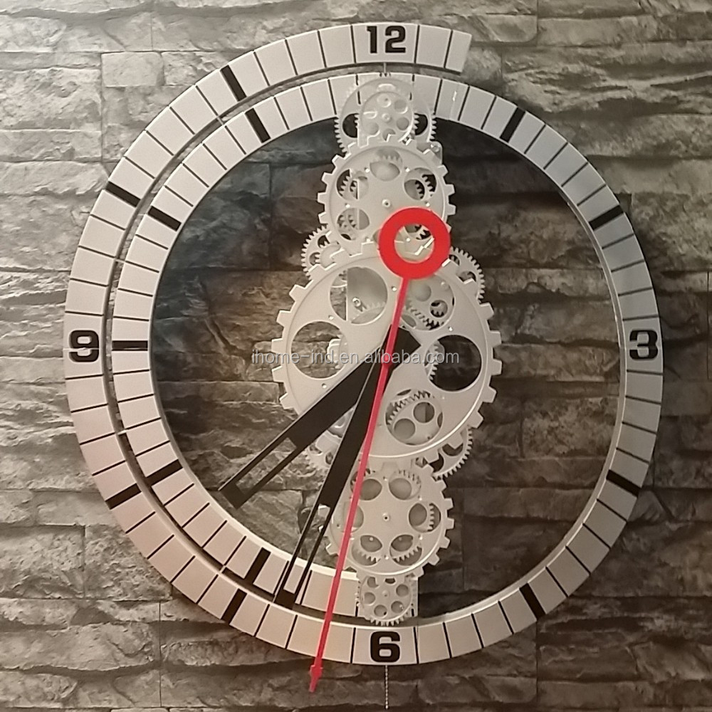 齿轮壁挂式时钟机械时钟大齿轮数字挂钟石英家居装饰客厅亚克力单面