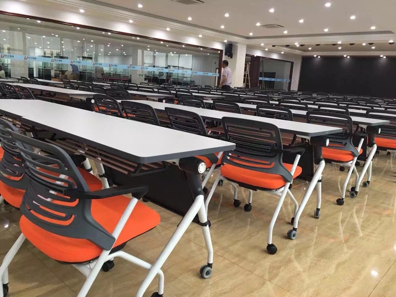 Stackable Conference Room Chairs with Wheels and Paddle Ergonomic Mesh Back Office Desk folding chair