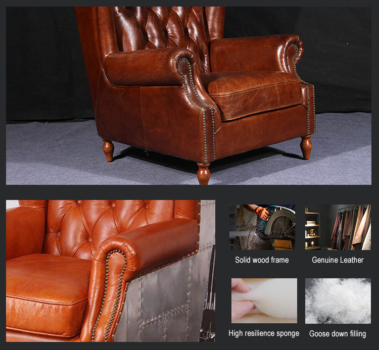 Modern chair leather chester armchair single leisure coffee shop living room sofa chair with arm