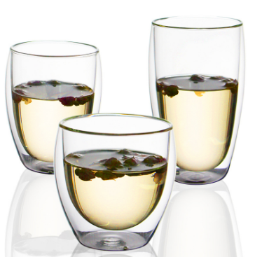 Wholesale Custom Logo Transparent double wall heat resistant borosilicate stemless glass coffee cup