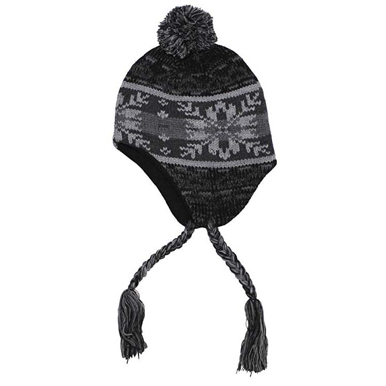 Bonnet Chaud D'hiver Avec Imprimé Drapeau Du Pérou - Souple, Doux, Unisexe - Noir - Taille Unique