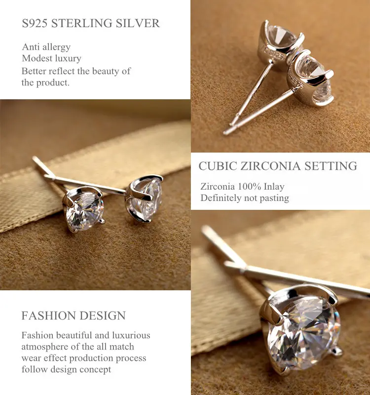 High Quality Women Wedding Earrings Jewelry Zircon S925 Sterling Silver Stud Earrings