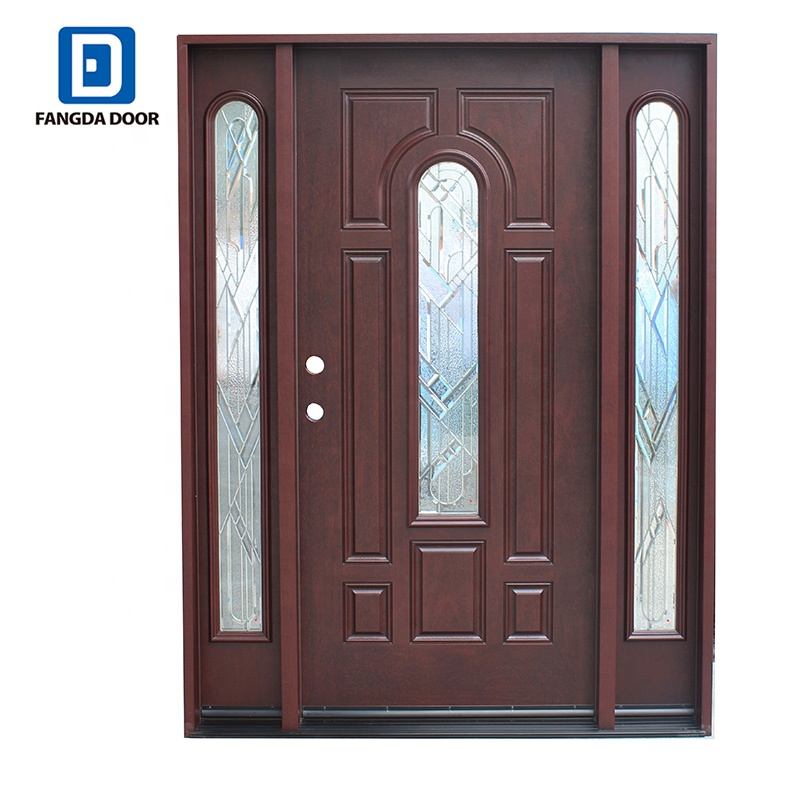 Fangda elegante caoba manchada de fibra de vidrio de puertas de entrada con vidrio