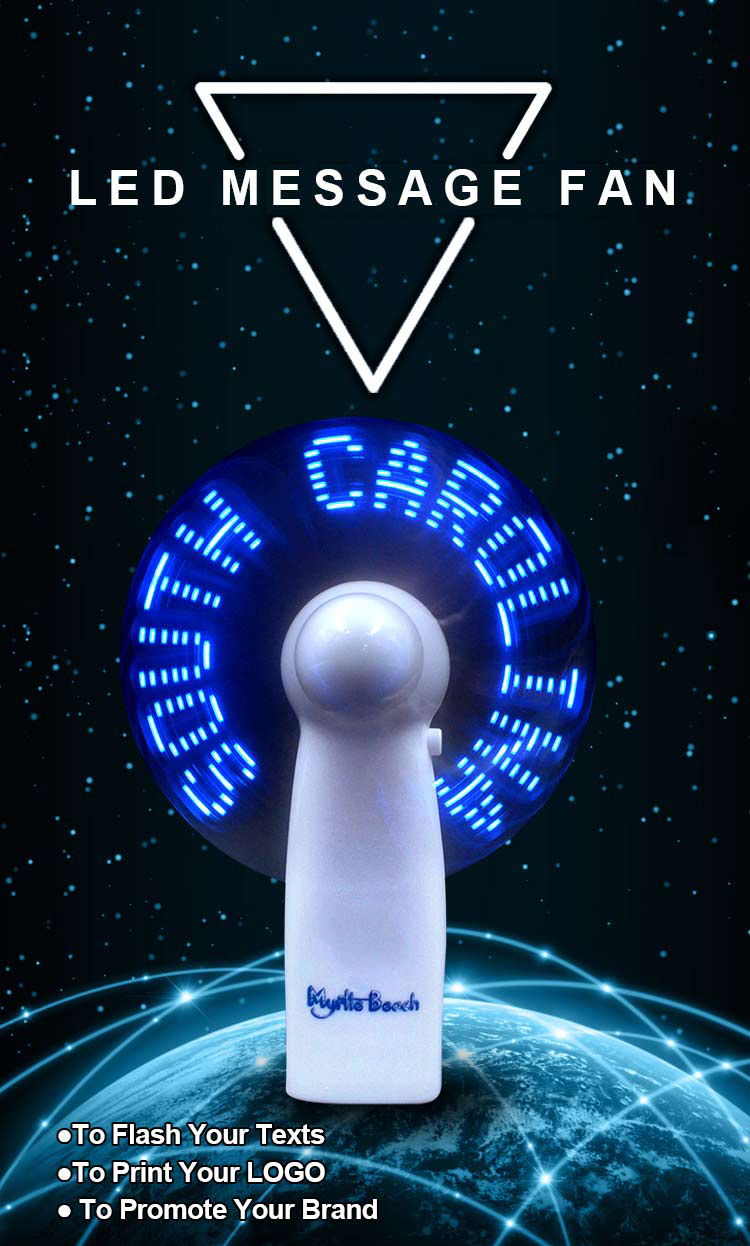 SUNJET F033 New Products Mini Portable Handy Led Custom Message Battery Fan, Led Display Handheld Mini Electric Fan
