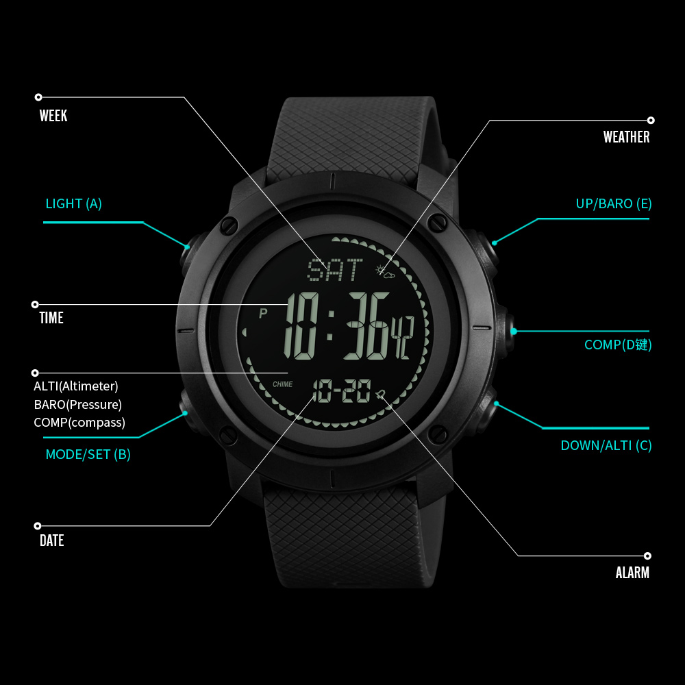 Compass digital watch SKMEI 1418 factory direct brand watches men women rubber sport watch