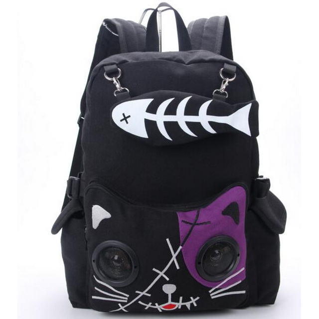 من المألوف حقيبة ظهر صغيرة فتاة أنيقة حقيبة مدرسية مع مكبرات الصوت