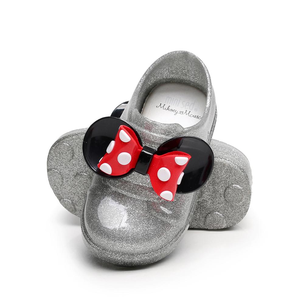 Туфли Mary Jane на плоской подошве в белый горошек для маленьких девочек; Детские прозрачные сапоги с галстуком-бабочкой