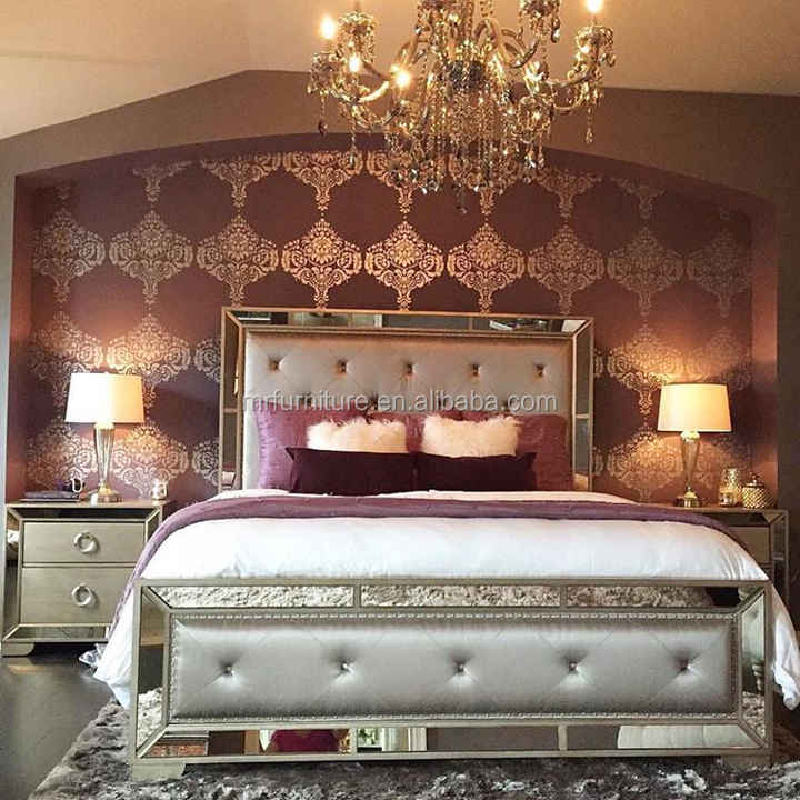 Upholstered Tufted Mirrored Bed For Bedroom Furniture Set Full /queen