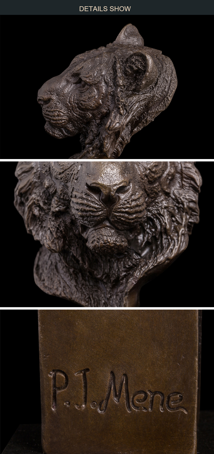 artshom dw-006 青铜虎头雕塑雕像野生老虎半身雕像金属艺术家居装饰