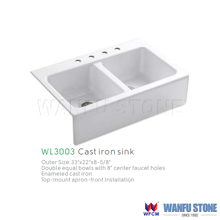 WL-3003 Double Bowl White Kitchen Cast Iron Apron Front Sinks