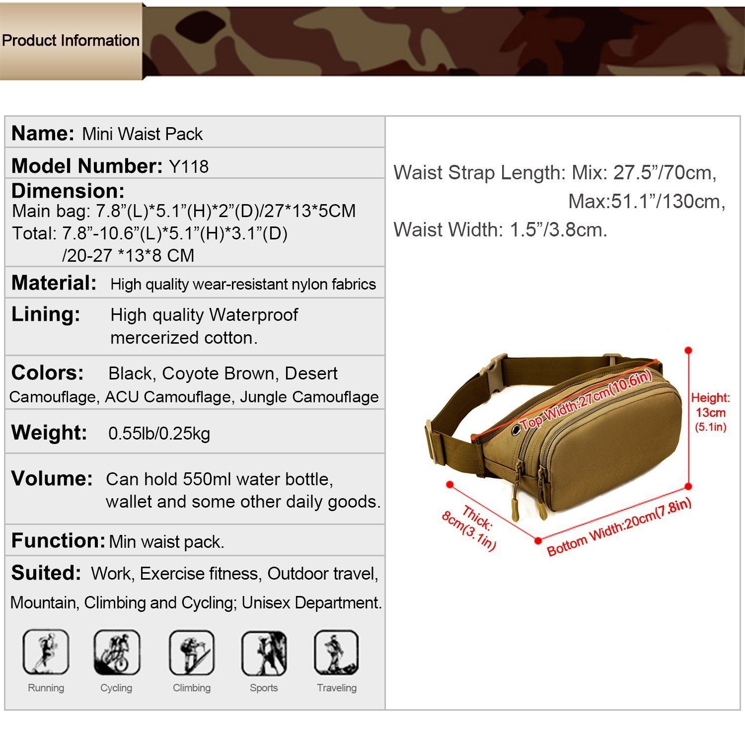 Mini marsupio da esterno marsupio marsupio impermeabile