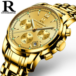 Men's Chronograph luxury Luminous timepiece stainless steel band Water Resistant Fashion business watches for man
