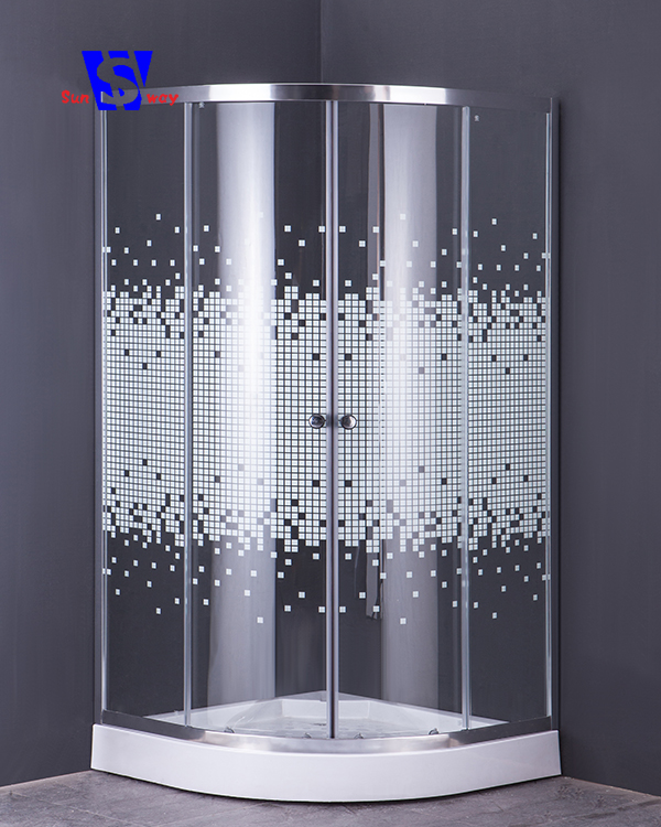 90x90cm Screen printing glass shower enclosure,simple shower room,big deep tray free standing shower enclosure