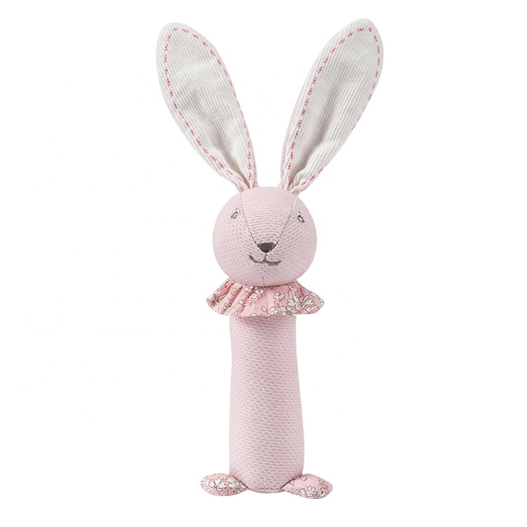 Детская игрушка-колокольчик, погремушка, плюшевый розовый кролик, набивные подарки-погремушки для новорожденных