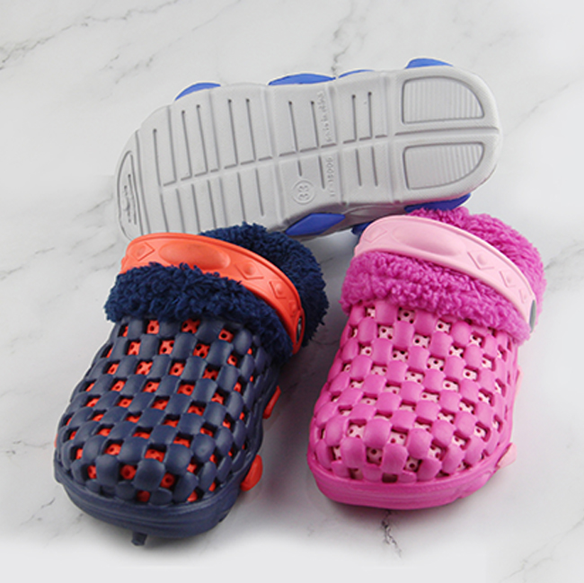 Новый дизайн 2019, Детская меховая садовая обувь унисекс из ЭВА, Уютная теплая обувь-желе для женщин и мужчин, теплые плюшевые сабо для девочек и мальчиков для детей
