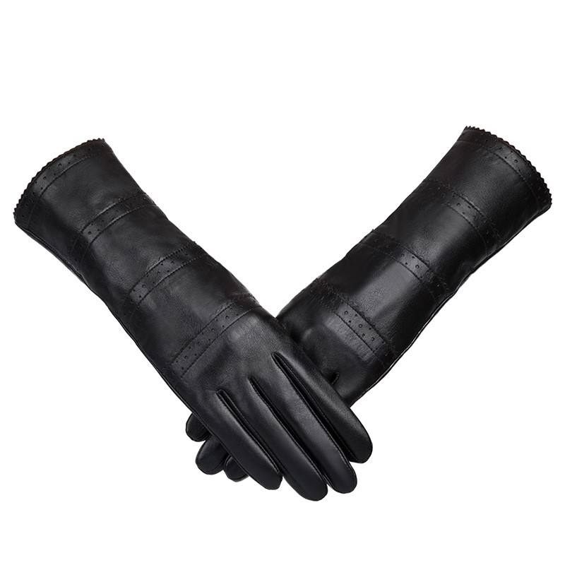 GL41 Ladies Soft Thin Long Black Ethiopia Sheep Leather Gloves