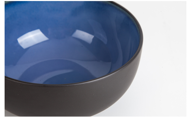 Hotel Ceramic Glossy And Matte Blue Black 700ml Porcelain Soup Bowl