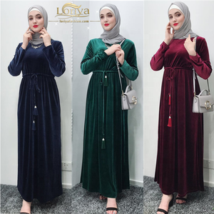 New arrival high quality fashion muslim velvet maix dress abaya long sleeve islamic clothing