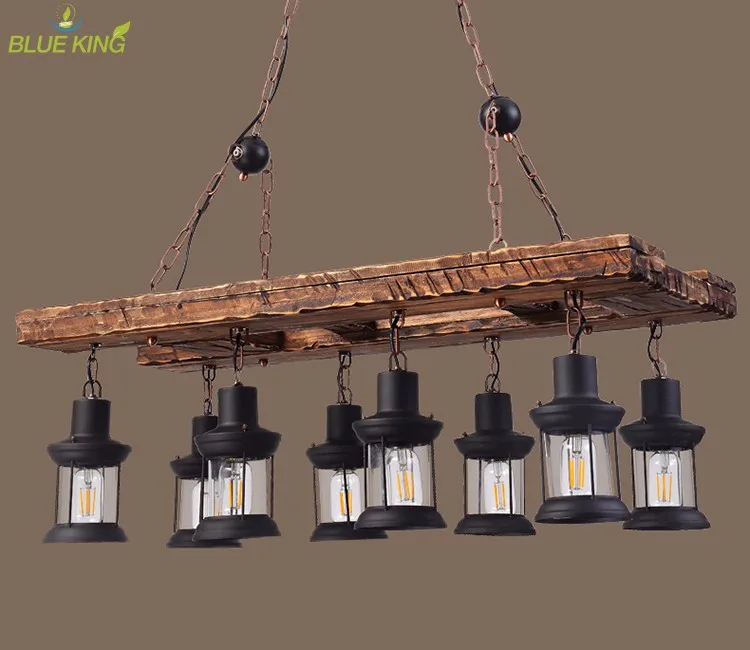 8 lights American Industrial wooden personality Nostalgia Loft Garment Shop lobby pendant lighting