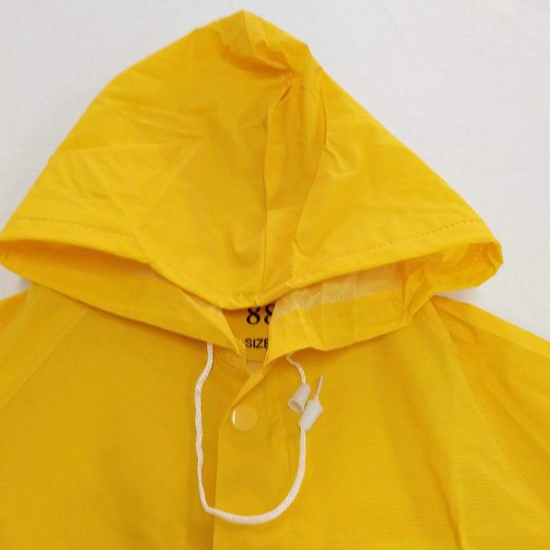 Yellow Cheap Raincoat Industrial PVC/Polyester Rain Suit with a  Non-detachable Hood