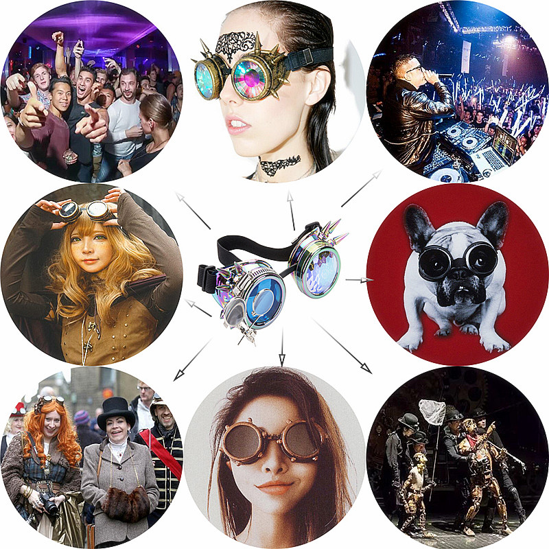 Wholesale Fashion Vintage Unisex Cosplay Party Sunglasses Rivets Steampunk Kaleidoscope Goggles