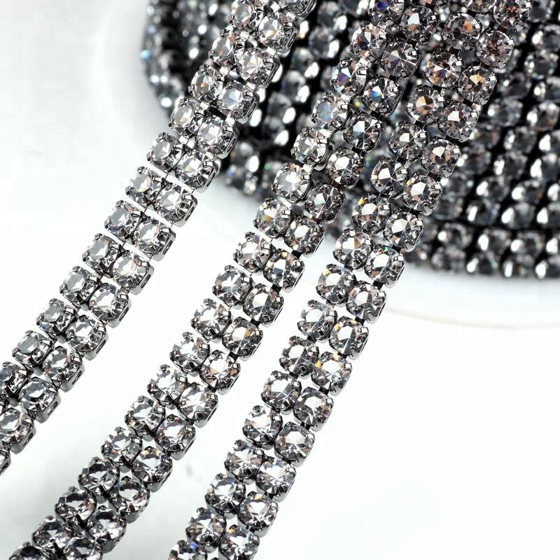 Silver Clear, 2.7mm 10 Yards Crystal Rhinestone Close Chain Trim Sewing Craft DIY Decorative Cup Chain with Crystal