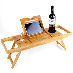 2018 New Expandable Adjustable Bamboo Bathtub Caddy Tray with Foldable Legs