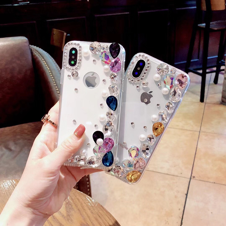 iphone x豪华水钻珍珠后盖水晶透明bling bling钻石手机壳,适用于