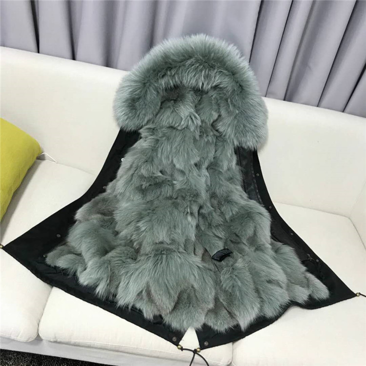 High Quality fashion women lining fabric fox fur collar coat parka with custom colour