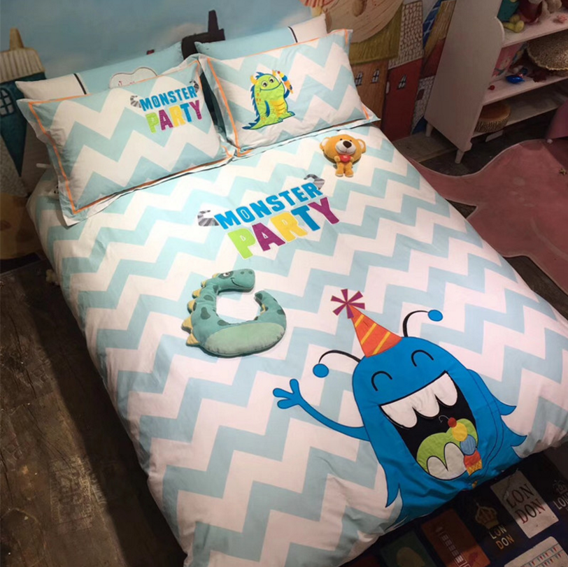 100% cotton Embroidery Train Passed in Cartoon Style child and kids bedding, duvet cover, comforter,quilt